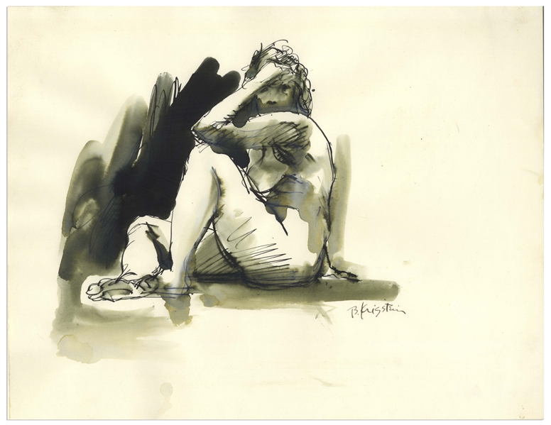 Bernard Krigstein Dramatic Ink Wash Nude Illustration